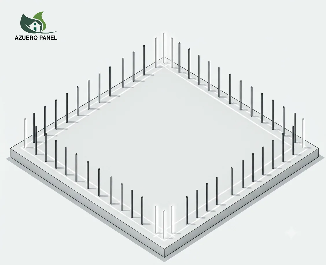Ilustración: losa de fundación con varillas de anclaje perimetrales